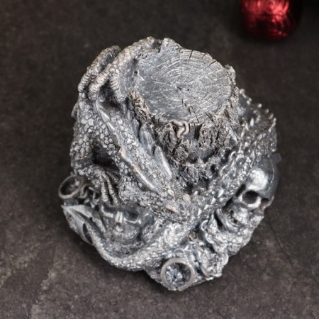Skull "Skull with a snake" 11x11x11cm, silver-4