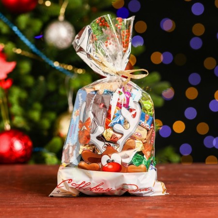 Gift package "Happy New Year!" 20 x 35 cm, colored metallized pattern-3