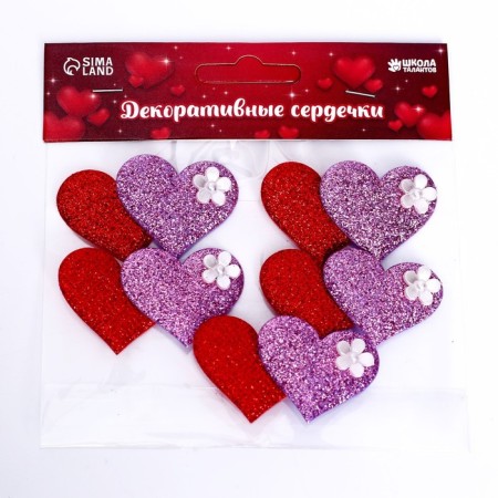 Decorative hearts, set 5 pcs., Size 1 pcs: 5 × 3.5 cm, red-pink color-2