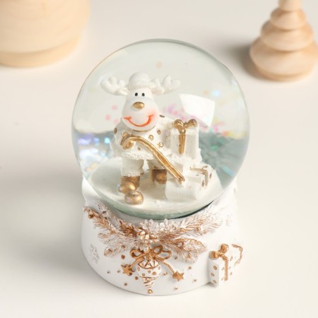 Souvenir Polystone Water Ball "Losik with a gift" White with gold 7x8x9 cm-1
