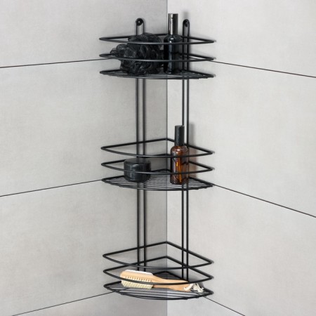 The bathroom shelf is an angular 3-long, 20 × 20 × 66 cm, black color-4