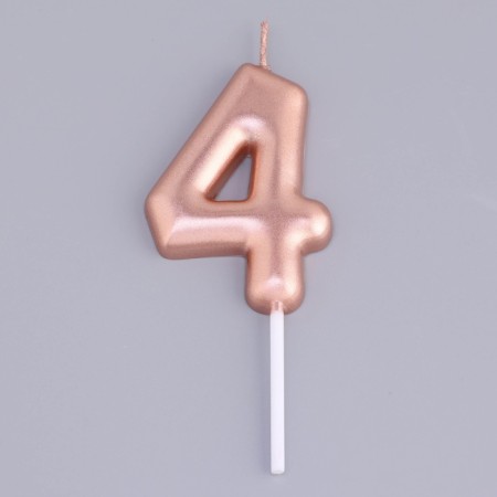 Candle in the Cake "European", number "4", 6 cm, pink gold-2