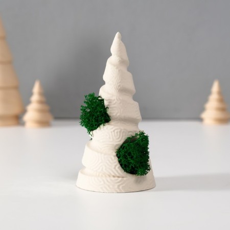 Souvenir "Christmas tree" with moss white, height 10 cm, d-5 cm (moss green stabil)-1