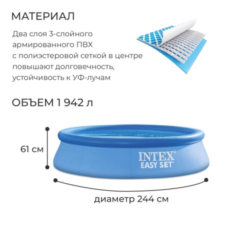 ASY SET inflatable pool, 244 x 61 cm, 1942 l, filter pump 1250 l/h, from 6 years old, 28108np intex-1