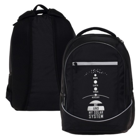 School backpack 42 x 30 x 20 cm, ergonomic back, Hatber sreet "Cosmos", black NRK_75071