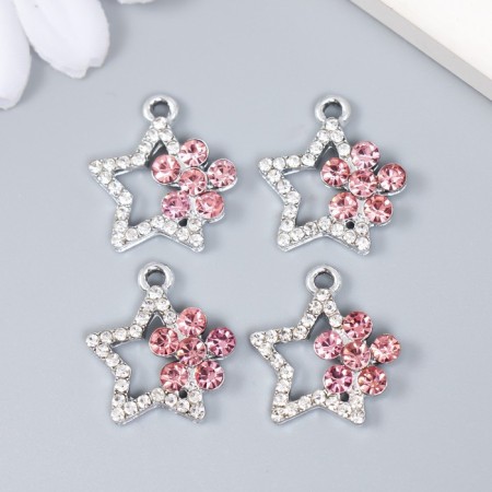 Decor for creativity metal, rhinestones "Star with a flower" silver 2x1.8 cm-2