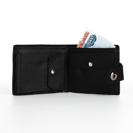Male purse for magnet, department for bills, for maps, for coins, black color-4