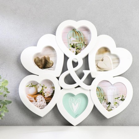 Photo frame in 6 photos 8x8, 10x10 cm "Six hearts" White 31x34x2.5 cm