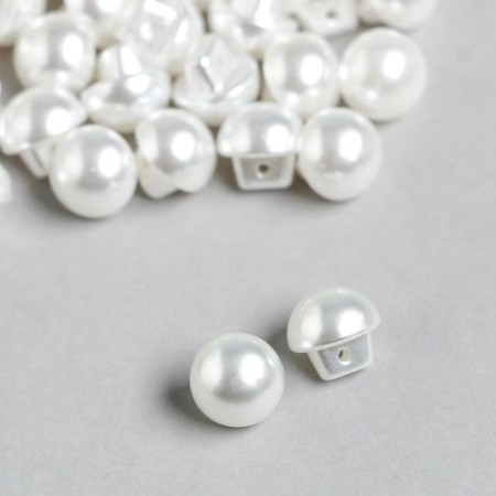 Buttons plastic for creativity on the leg "White Ball with mother of pearl" set 50 pcs 1x1 cm-1