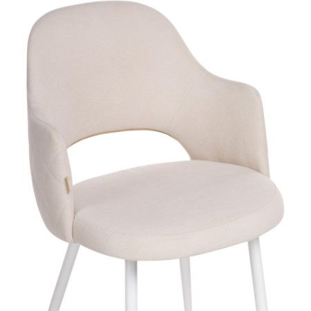 Stool on a metal frame Gutride metal/velor, white/beige 51x56x82 cm-5