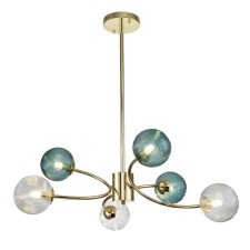 The lamp on the Indigo rod, 11032/6R Gold. 6x40W, G9, 850x850x275/1100 mm, green/transparent color