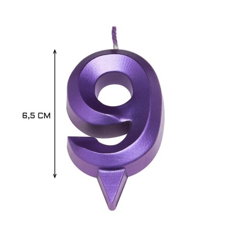 Candle in the Cake "Fine", number "9", purple metallic, 6.5 cm-2