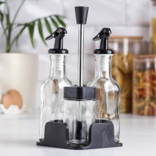 Set for spices on the Elegant stand, 4 items: 2 salt shakers 100 ml, 2 bottles 160 ml, black cover color black