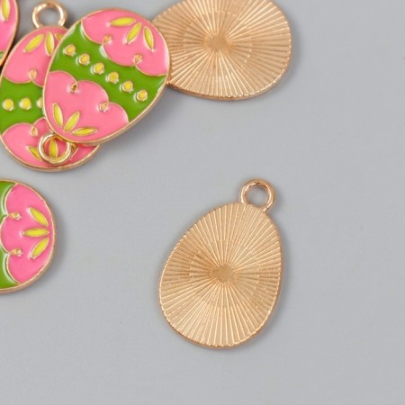 Decor for creativity metal, enamel "pink-green egg" 1.4x2.2 cm-1