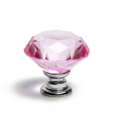 Handle button cappio, pink color "diamond", glass, d = 30 mm