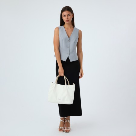 The bag is female, medium size, long belt, white color-1