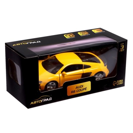 Metal machine Audi R8 Coupe, 1:32, inertia, doors open, yellow color-4