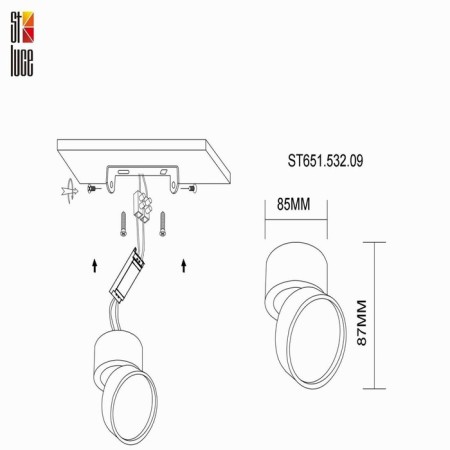 Lumber Ceiling ST LUCE. ST651.532.09. 1x9 W, LED, 3000K, 720 LM, 8.5x8.5x8.7 cm, white color-5