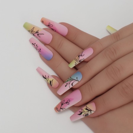 Follow nails "Frigs", 12 pcs, with adhesive plates, ballerina shape, multi -colored-7