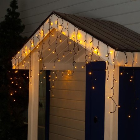 Garland "fringe" 3 × 0.6 m, IP44, UMS, dark thread, 160 LED, yellow glow, 220 V