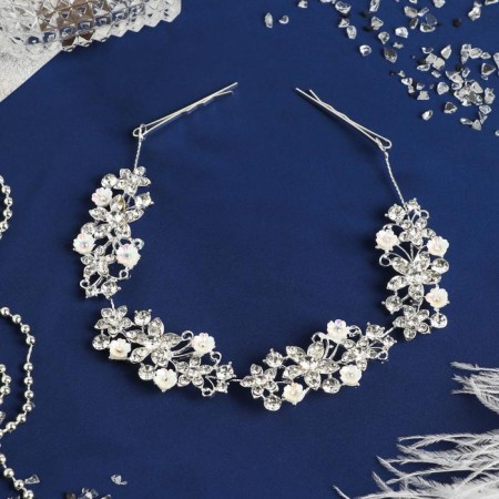 Hair accessory "Agatha" chamomile and buttercups, 23 cm, silver