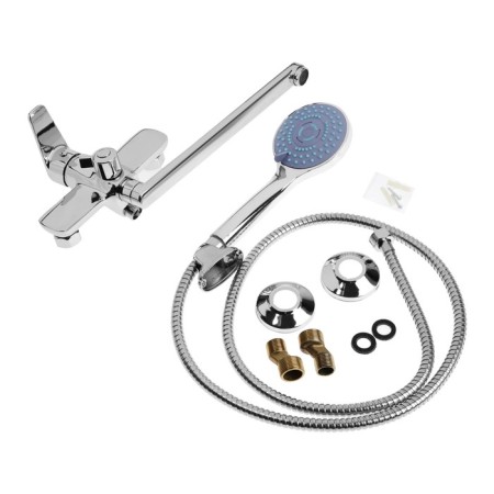 Bath mixer Zein Z3847, single -leaf, pour 30 cm, shower set, watering can 5 dir, chrome-11