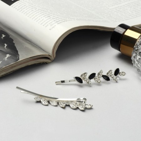 Invisibility for hair "Annabell" (set 2 pcs) Black petal, 6.5 cm, silver-1