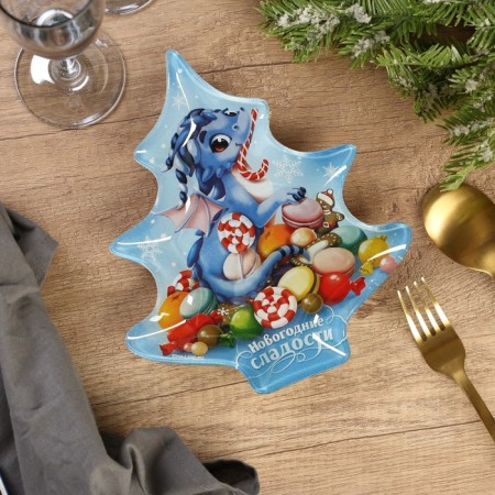 A plate in the form of a Christmas tree "New Year's sweets", 16.5x19.5 cm