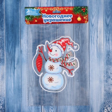 Glass sticker "Snowman with a bump in hand" 10x13 cm-1