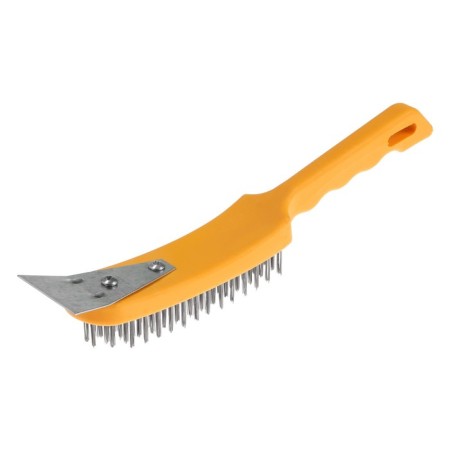 Metallic manual tundra brush, with a spatula, plastic handle, 6-row