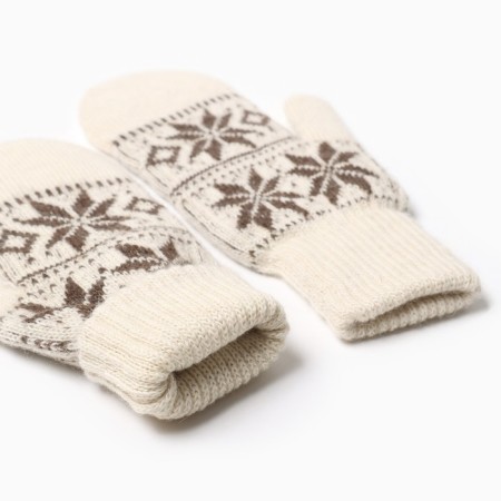 Two -layer woolen mittens, milk/snowflakes, size m-2