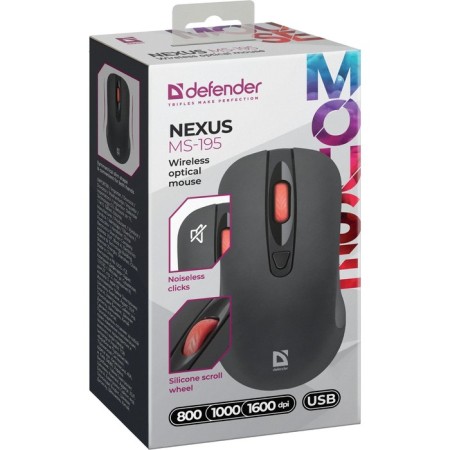 Mouse Defender Nexus MS-195, wireless, optical, 1600 dpi, 2 × aa, usb, black-6