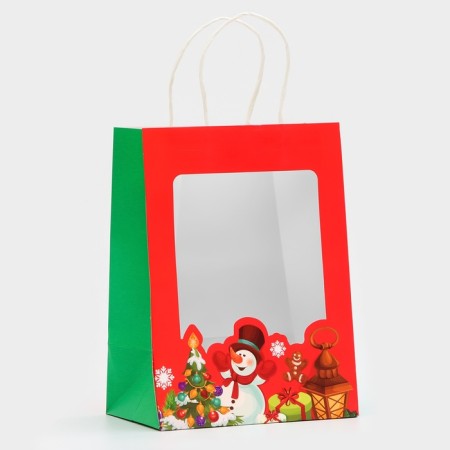 Gift package with the window "Snowman" 19 x 26 x 13 cm, red-1