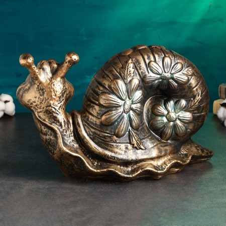 Pig a case "Snail with flowers" 42x22x30cm, bronze with silver-3