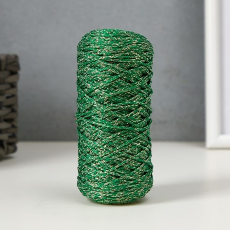 Knitting cord 100% polyester with a lurex 1 mm cylinder, 75 ± 10g, 200m, 25- green+gold