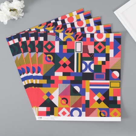 Scrapbooking paper bilateral "Color Geometry" density 180 grams set 5 pcs 30.5x32 cm 10718-2