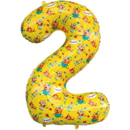 Foil ball 34 “number 2”, three cats, yellow, 1 pc. In packaging