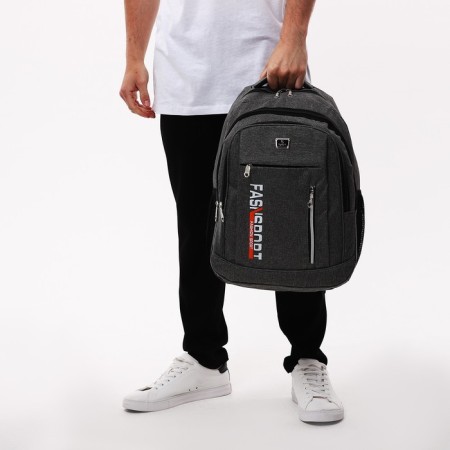 Male backpack on a zipper, 2 parts with a zipper, 5 external pockets, color gray color-7