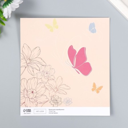 Scrapbooking paper bilateral "flowers and leaves" density 180 g 15.5x17 cm-2