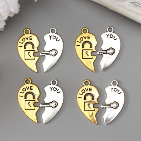 Decor for creativity Metal "Heart two halves - lock and key" Gold and silver 3x2.7 cm 476826-1