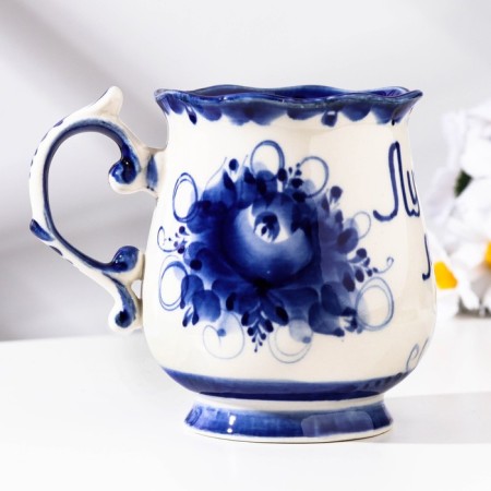Mug "Morning. Best husband", gzhel, porcelain, 11x12 cm-3