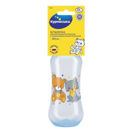 A bottle of feeding "My Farm", fitted, with silicone nipple, 250 ml, from 0 months, Mix color
