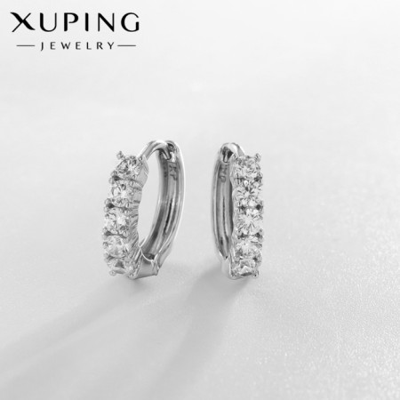 Hooping earrings Xuping diadem, white color in silver, d = 1.3 cm