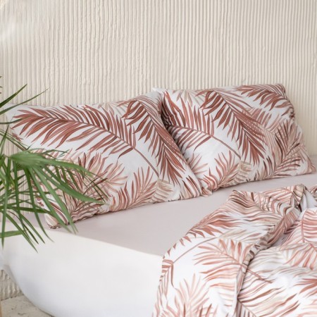 Palms pillowcase set, size 70x70 cm, terracotta color, 2 pcs