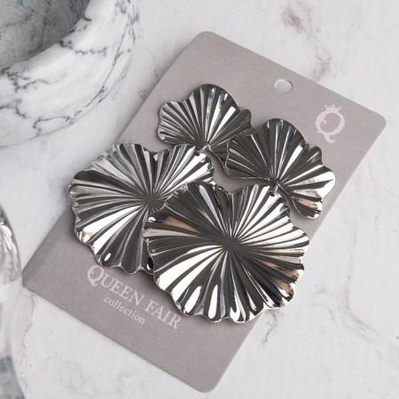 Earrings Metal "Atmosphere" compressed flowers, color silver-3