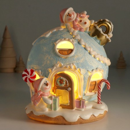 Souvenir Polystone Light "Gingerbread House-House Ball, with snowmen" Sephire 17.5x16x18 cm 103236