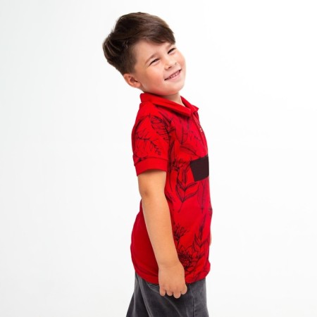 Polo T -shirt for a boy, color red/print mix, height 110 cm-2