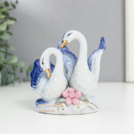 Souvenir "2 swan white-blue with flower" 10x10 cm