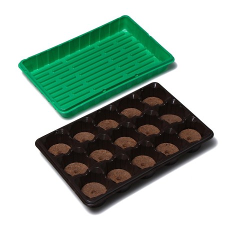 Set for seedlings: peat tablet d = 5.5 cm (15 pcs.), Cassett for 15 cells of 150 ml, pallet, green-1