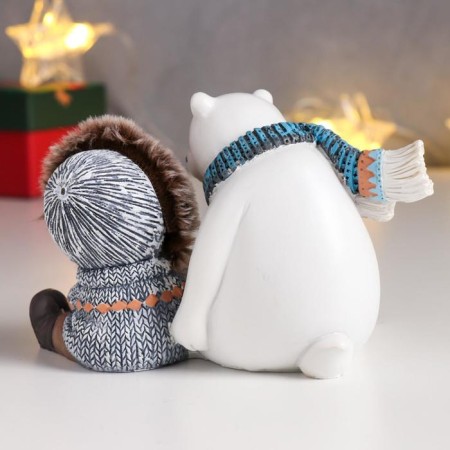 Polystone souvenir "White Bear with the baby read the book" 9x9.5x12.5 cm-2